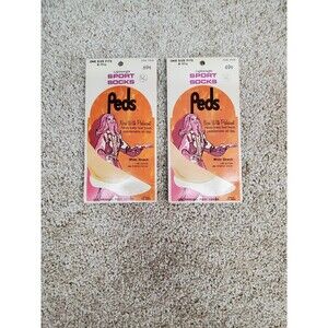 2 NOS Vintage Peds Women's White Sport Socks 8-11 1/2